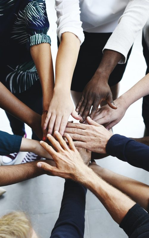 Diversity teamwork with joined hands