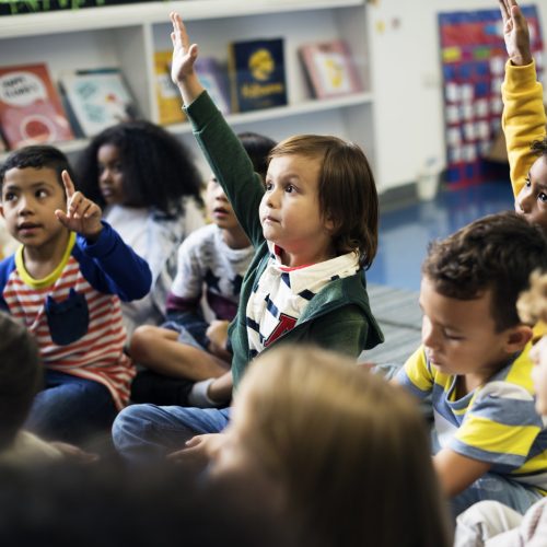Kindergarten students sitting on the floor Kindergarten students sitting on the floor